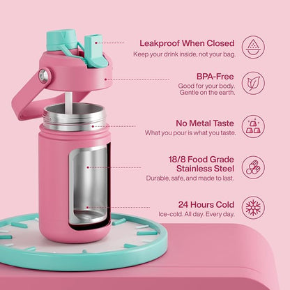 Kids Insulated Water Bottle - 12oz Stainless Steel Water Bottle with Dual Spouts - Image 7