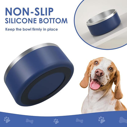 IKITCHEN Dog Bowl for Food and Water, 40 Oz Stainless Steel Pet Feeding Bowl, Durable Non-Skid Double Wall Insulated Heavy Duty with Rubber Bottom for Medium Large Sized Dogs (40 Ounces/5 Cup, Blue)