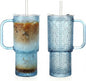 20 oz Blue Glass Tumbler with Lid and Straw, Glass Iced Coffee Cups, by Unknown