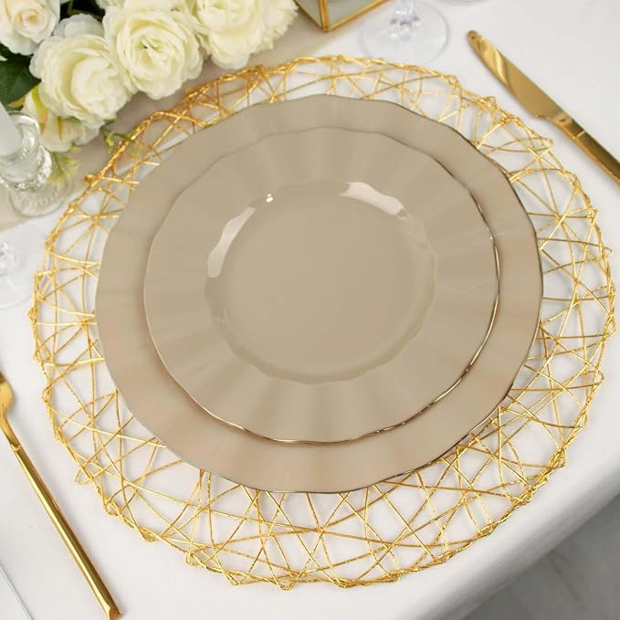 Efavormart 9" Salad Plates – Set of 10 Plastic Taupe Round Disposable Plates - Image 2