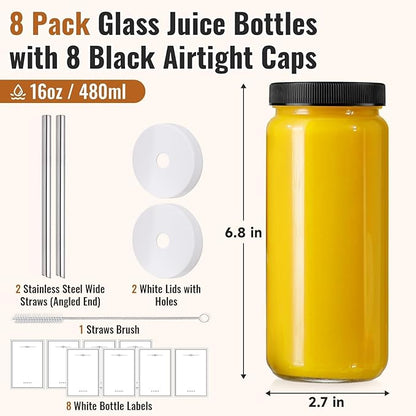 8 Pack 16OZ Glass Juice Bottles - Image 2