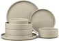 E-far 8-Piece Plates and Bowls Sets - Stoneware Dinnerware Sets with Pasta Bowls for 2 | Microwave & Dishwasher Safe Kitchen Modern Dish Set, Speckled Khaki