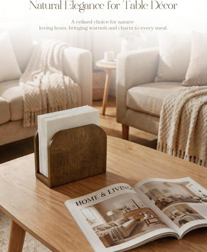 Napkin Holder for Table Stable Standing Napkin Dispenser Natural Bamboo Brown - Image 4