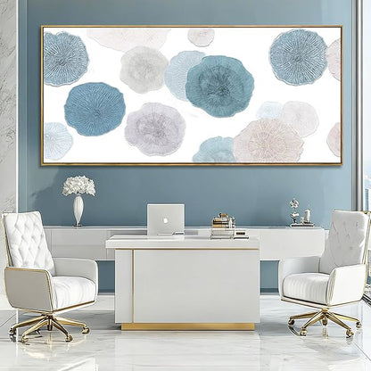VAYIMDH Blue Hand Painted Wall Art Abstract Canvas Paintings Contemporary Wall Decorations 40"x86" Bedroom Artwork Pictures for Dining Room