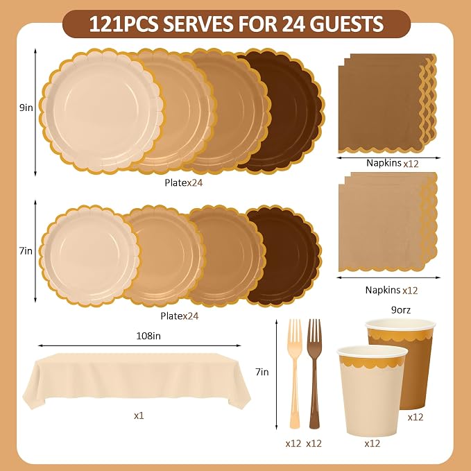 Brown Plates and Napkins Party Supplies - Image 2