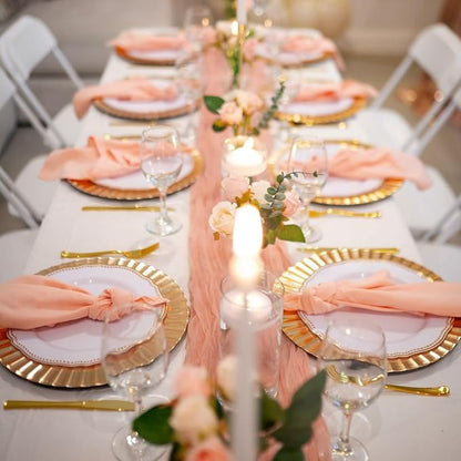 10 Pack Coral Peach Cheesecloth Table Runner 35x120 Inch, 10FT Semi Sheer Boho - Image 7