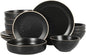 Gibson Home Dinah 16-Piece Matte Black Stoneware Dinnerware Set – Double Bowl, Embossed Speckled Design, Durable Kitchen Dinner Set
