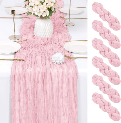 6 Pack Light Pink Cheesecloth Table Runner 17x108 Inch Semi Sheer Boho Gauze by Unknown