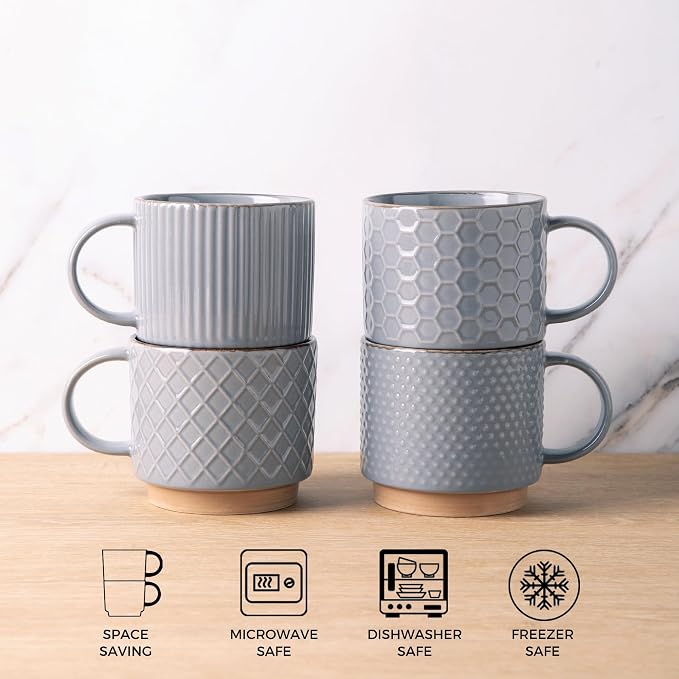 GBhome 15 OZ Stackable Coffee Mugs Set of 4, Ceramic Coffee Cups Set | 4 - Image 6