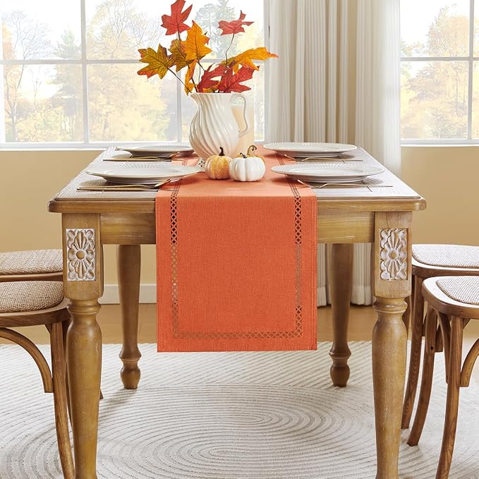 Orange Burlap Table Runner, Fall Table Runners 72 inches Long | Double Layer - Image 2