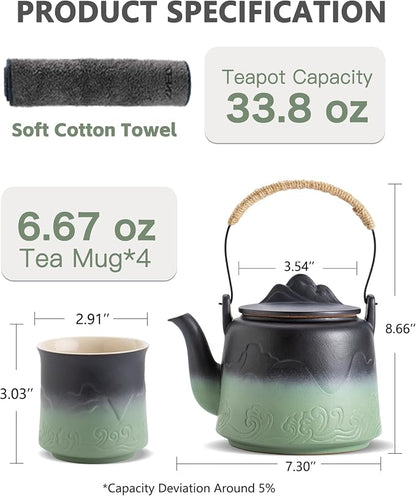 ZENS Japanese Teapot Set with 4 Cups, 33.8oz Loose Leaf Clay Teapot | Embossed - Image 5