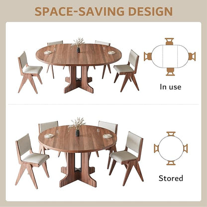 iPormis 59" Round Extendable Dining Table for 4-6, Modern Kitchen Table with Heavy Duty Pedestal Base & Wooden Top, Oval Dining Room Table for Dining Living Room, Easy Assembly, Walnut