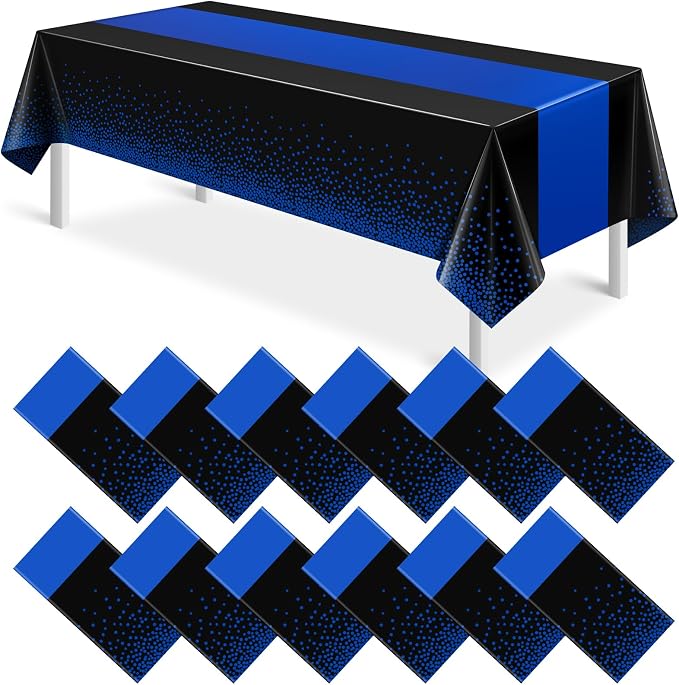 MASHAN 12Pcs Black and Blue Tablecloth Party Decorations, Plastic Black Table by MASHAN