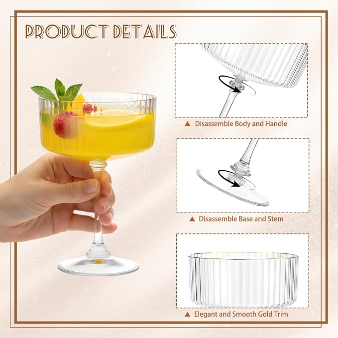 24PCS Plastic Martini Glasses Clear Disposable Coupe Glasses | 10oz, Ribbed & - Image 3