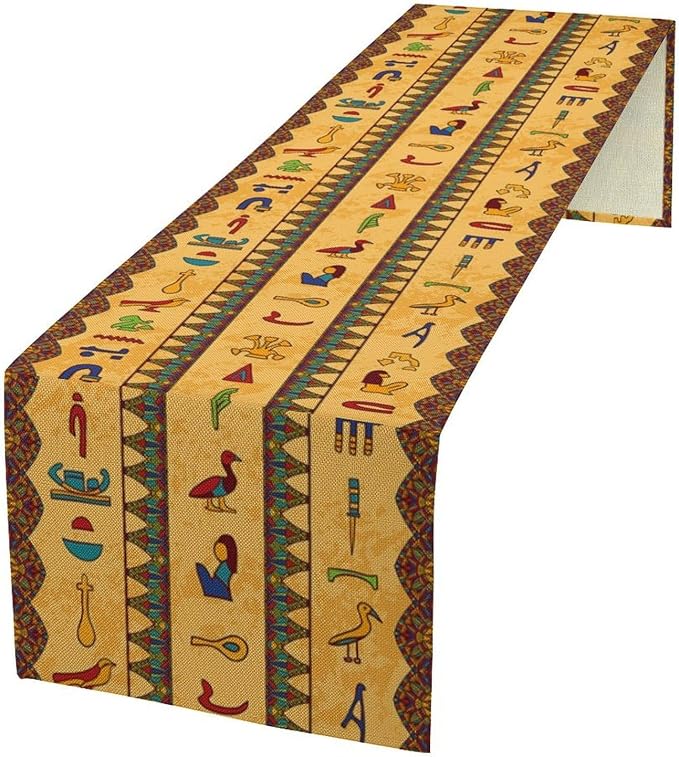 Vintage Ancient Egypt Table Runner Retro Old Egyptian Hieroglyphics Floral by moderw