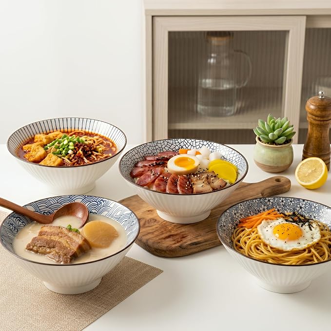 QINLANG 38 oz Japanese Ramen Bowls, Ceramic Set of 4 - Image 4