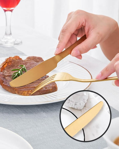 Matte Gold Silverware Set with Steak Knives, 20-Piece Stainless Steel Flatware - Image 6