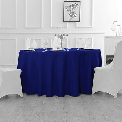 Fokitut 6 Pack Round Tablecloth, 132 Inch, Stain Resistant and Wrinkle Polyester Table Cloth, Fabric Table Cover for Kitchen Dining, Wedding, Party, Holiday Dinner-Royal Blue