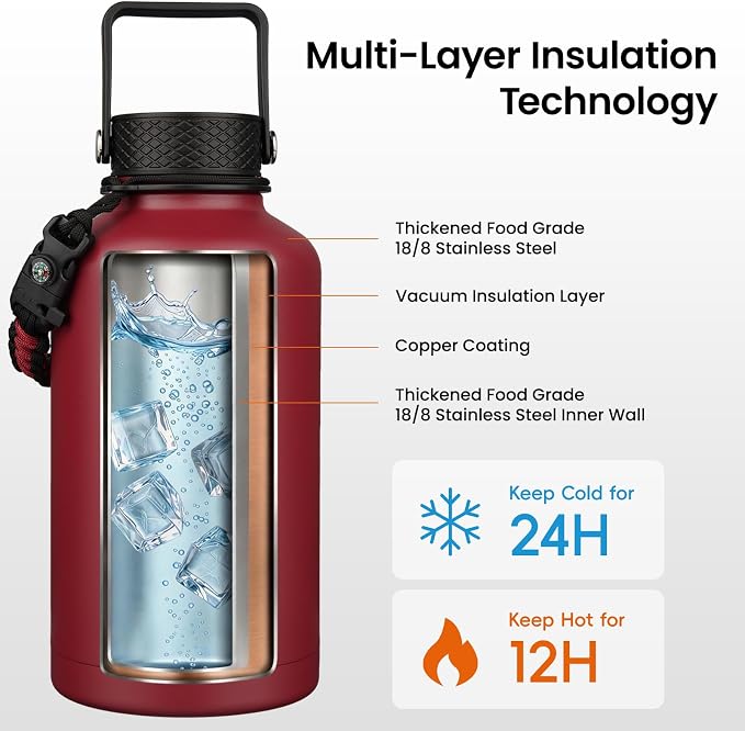 Konokyo 128 oz Insulated Stainless Steel Water Bottle Jug - Image 3