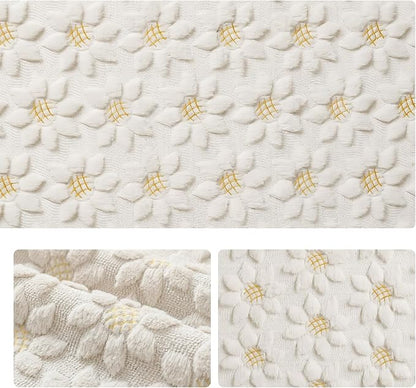 Artoid Mode White Soft Plush Faux Fur Jacquard Embroidery Sunflower Spring - Image 6