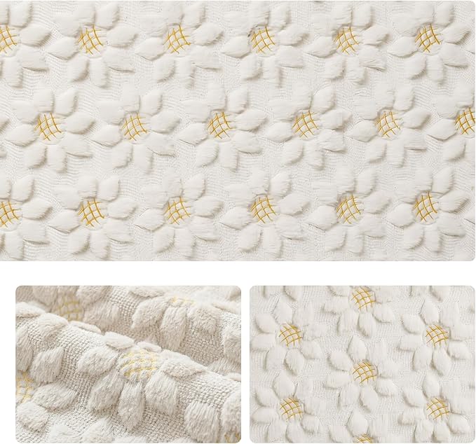 Artoid Mode White Soft Plush Faux Fur Jacquard Embroidery Sunflower Spring - Image 6