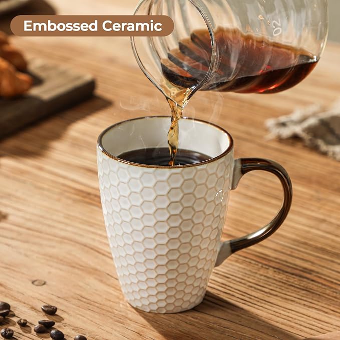 Embossed Ceramic Coffee Mugs Set of 4, 16 Oz | Ceramic Coffee Mug Set - Image 2