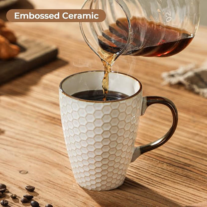 Embossed Ceramic Coffee Mugs Set of 4, 16 Oz | Ceramic Coffee Mug Set - Image 2