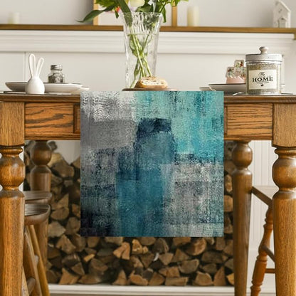 Teal and Green Table Runner 13x72 Inch Modern Abstract Art Painting Kitchen - Image 2