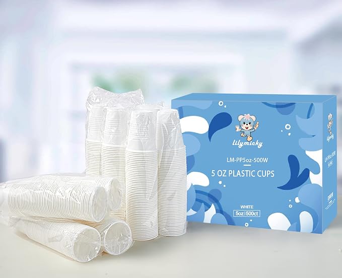 Lilymicky 500 Pack 5 oz White Plastic Cups, Disposable Plastic Tumbler | - Image 7