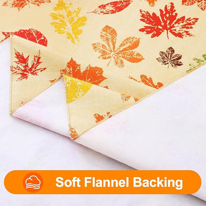 Smiry Fall Rectangle Table Cloth, Waterproof Vinyl Tablecloth with Flannel Backing, Wipeable Autumn Leaves Plastic Tablecloths for Harvest and Thanksgiving Parties, (60"x140", Rust & Yellow)