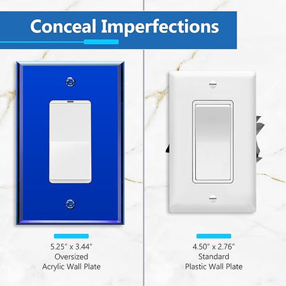LIDER Decorator Wall Plate, Temperature/Impact Resistant, Mirrored, Plexiglass Outlet/Light Switch Cover, Acrylic glass, Reflective Finish, Modern Upgrade, Oversized 1-Gang 5.25" x 3.44", Blue, 5 Pack