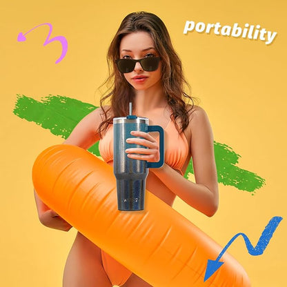 30 oz Shiny Tumbler with Handle and Straw, Stainless Steel Tumbler with Lid and - Image 5