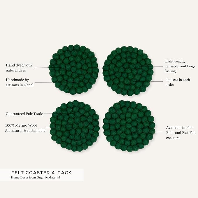 Humble Hilo Handmade Felt Coaster, 3.9 inches, Set of 4 (White Marbelized)