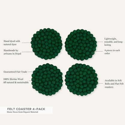 Humble Hilo Handmade Felt Coaster, 3.9 inches, Set of 4 (Ochre)