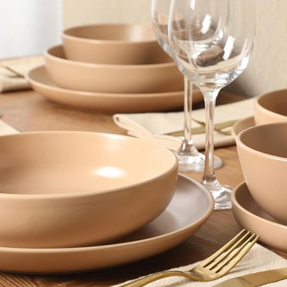 Gibson Elite Leeds Court Plates and Bowls Sets, 16-Piece Stoneware Dinnerware - Image 2