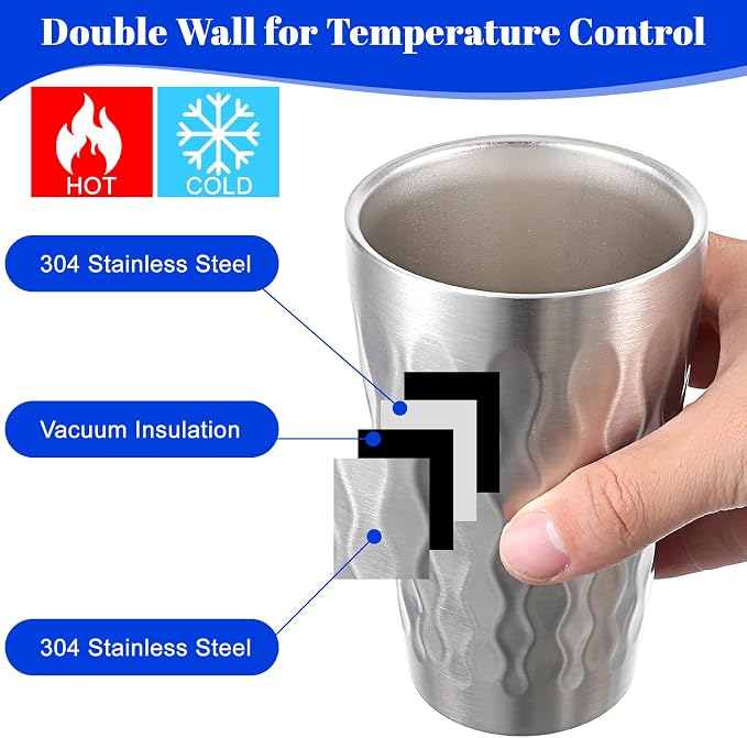 JIEYAO 4 Pack Stainless Steel Cups, 16oz Double Wall Insulated Tumblers - Image 3
