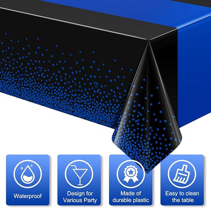 MASHAN 1Pcs Black and Blue Tablecloth Party Decorations, Plastic Black Table - Image 3