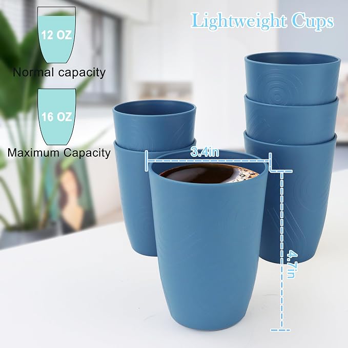 PYRMONT Wheat Straw Cups 16 Oz Alternative Plastic Cups Set of 6 Unbreakable - Image 2