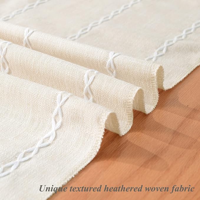Wracra Rustic Linen Table Runner, Ivory Table Runners 90 inches Long | Raised - Image 3