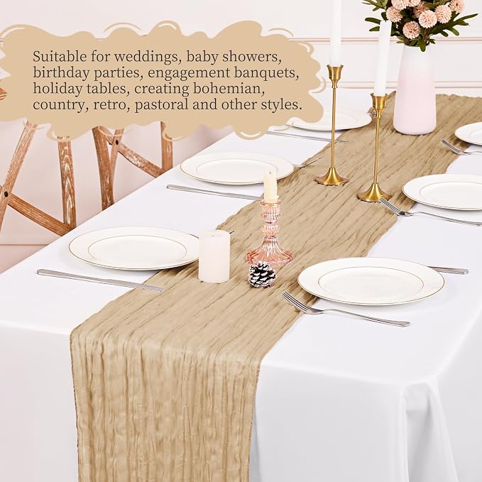 8 Pack Beige Table Runner 17 x 108inch Cheesecloth Table Runner Boho Gauze - Image 6