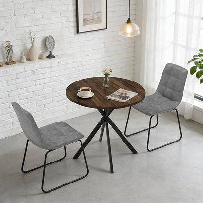 31.5" Round Dining Table Chairs Set for 2, Small Dining Table Chairs Set Space-Saving, Small Dinette Sets for 2 for Kitchen Dining Room Apartment(Walnut Table + Gray Chairs)