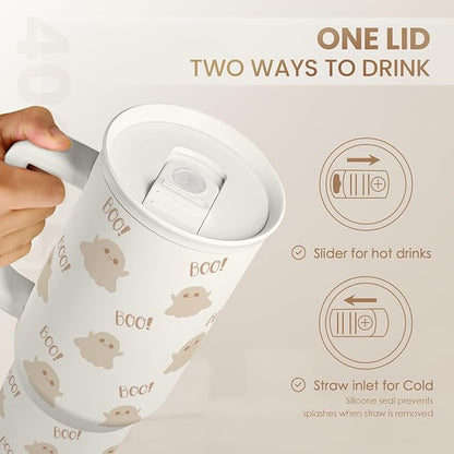 SANDJEST Boo Tumbler with Handle and Straw 40oz – Stainless Sleel Slider - Image 4