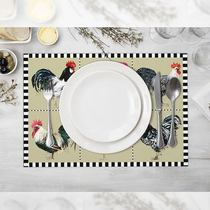 Farmhouse Rooster Placemats Set of 4 Washable Table Place Mats for Dining Kitchen Party Decor