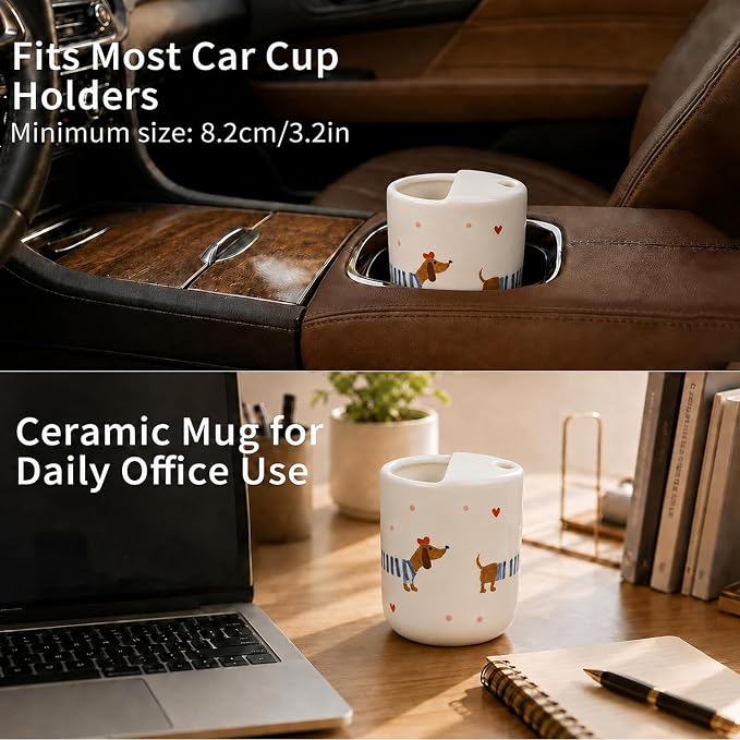 Ceramic Travel Coffee Mug 12 OZ, Cute Dachshund Pattern Coffee Cup, Handmade - Image 4