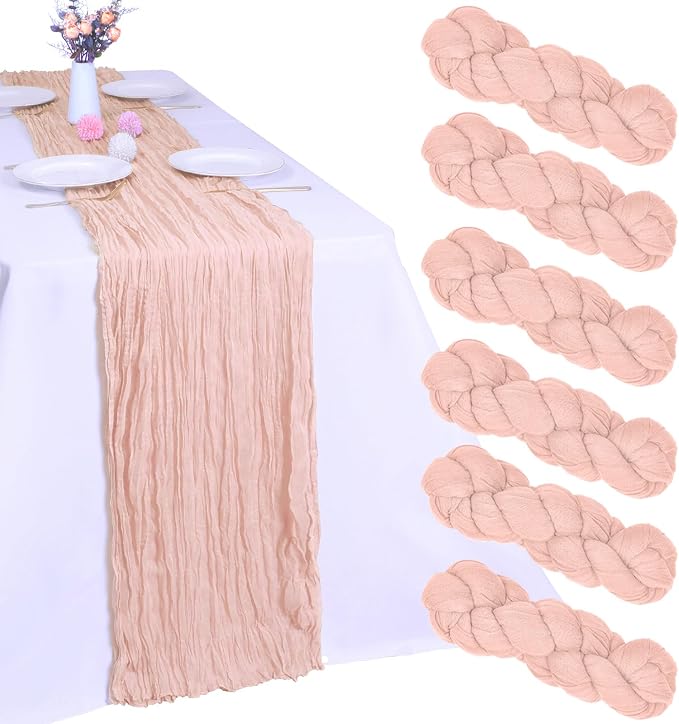6 Pack Blush Pink Cheesecloth Table Runner 35 x 120 Inch | Boho Gauze Fabric by RestfulGlow