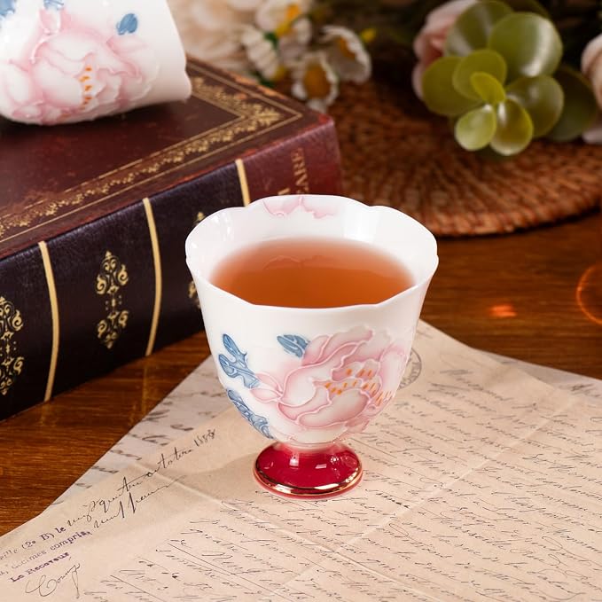 KAMMAK Tea Cup Set of 2 Small Tea Cups 2.8oz Floral Porcelain Tea Cup Set - Image 5