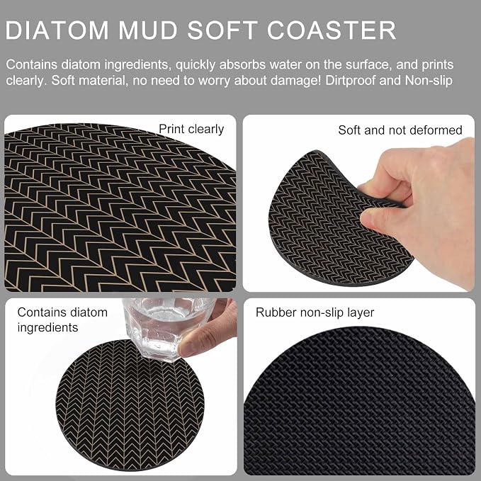 Simple Line Black Coasters Set of 2, Non-Slip Cup Coaster Mat - Image 9