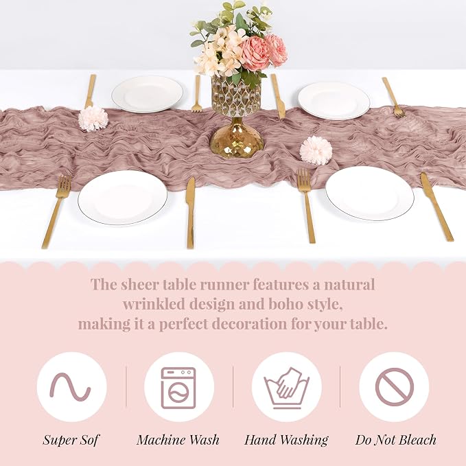 3 Pack Dusty Pink Cheesecloth Table Runner, 17 x 108 Inch, Gauze Cheese Cloth - Image 5