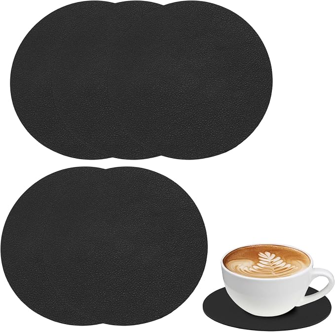 Set of 6 Leather Coasters, Dual-Sided Non-Slip & Waterproof, by Kemcatui