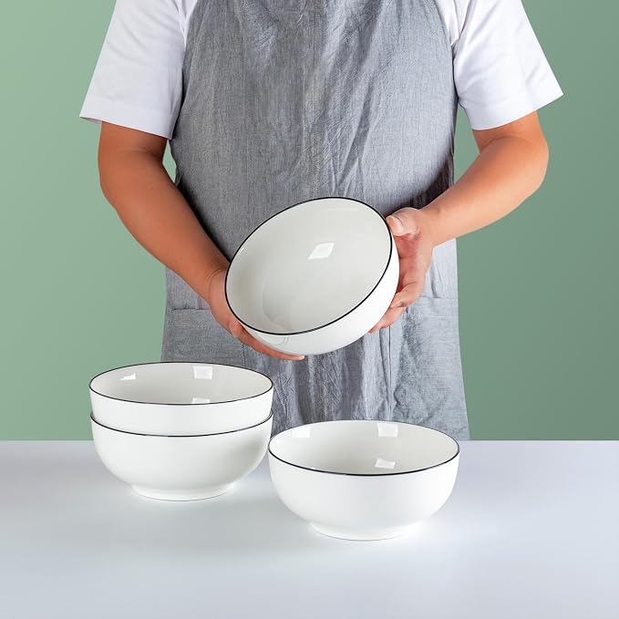 40 oz Large Soup Bowl, Pho Bowls, 7-Inch Rimmed Off-White Porcelain Bowls Set - Image 7